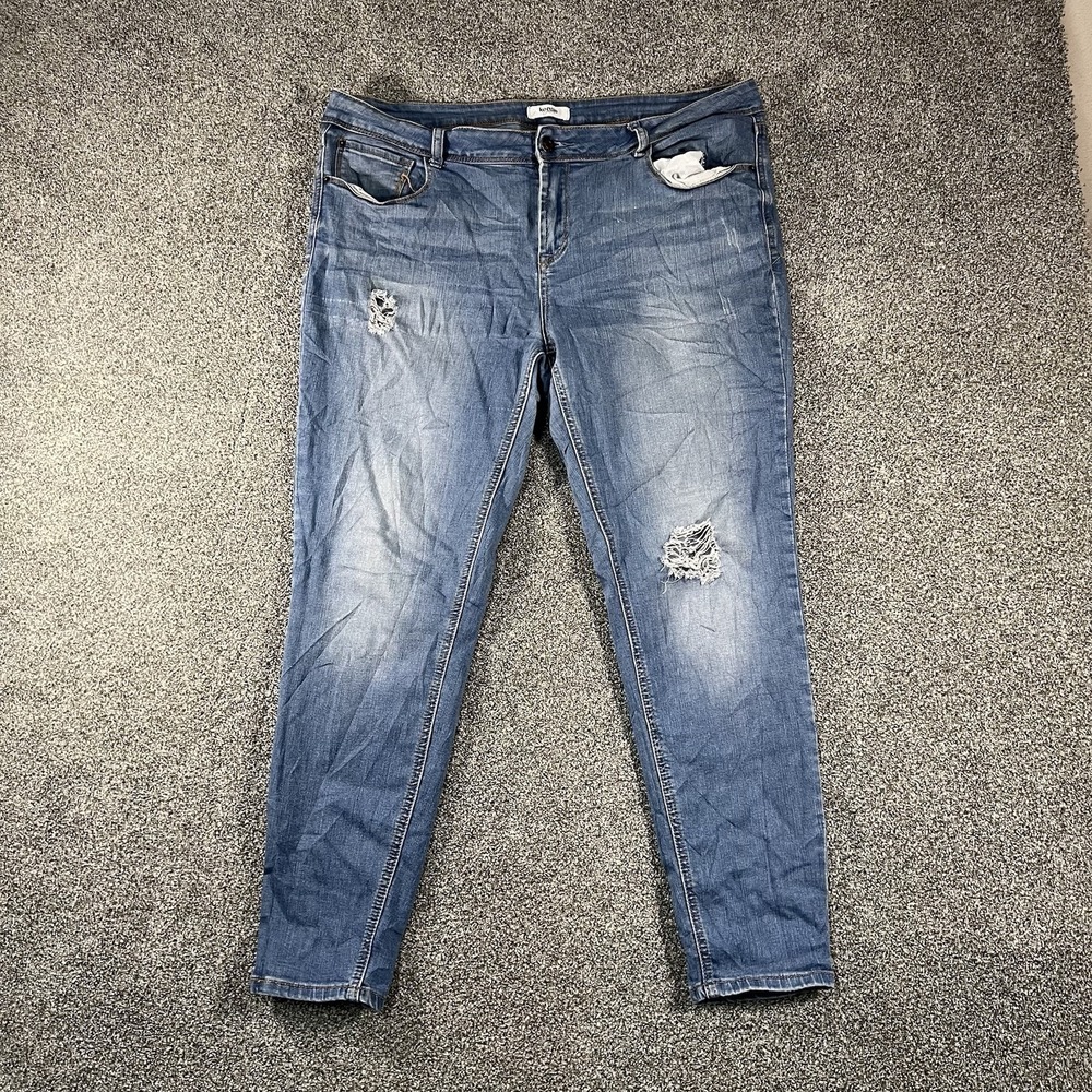 Kensie Women's Skinny Jeans Blue Distressed Stretch Denim 38 Waist 26 Inseam